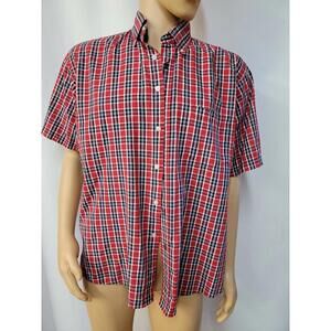 GIANNI MORELLI Vintage Red Plaid Size M Short Sleeve Men's Shirt #WM1